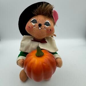 Annalee Vintage Thanksgiving Mouse Doll Pumpkin Decor 9” Felt Holiday Figure